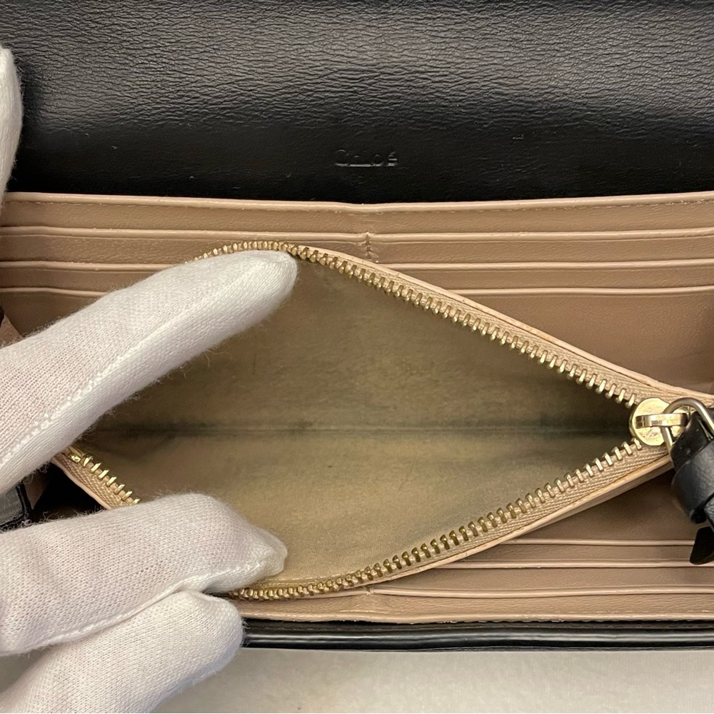 Chloe Authentic Vintage Black Leather Long Wallet with Tan Leather Interior - Picture 9 of 16